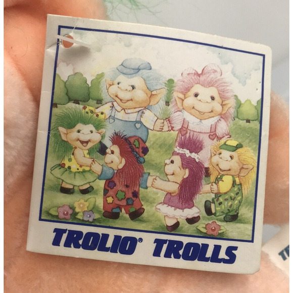 Vintage Trolio Trolls Plush 9.5" Doll 1992 Chosun Green Hair Bow Naked w/ Tag - Picture 9 of 13